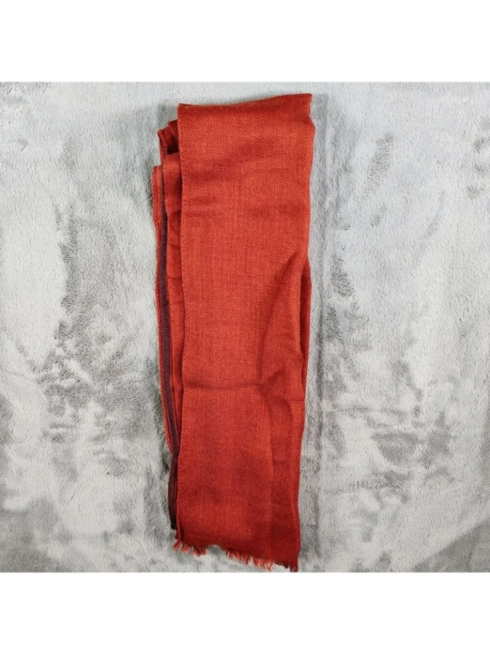 Loro Piana Made In Italy Orange/Red and Blue Raw Edge Cashmere & Silk Scarf